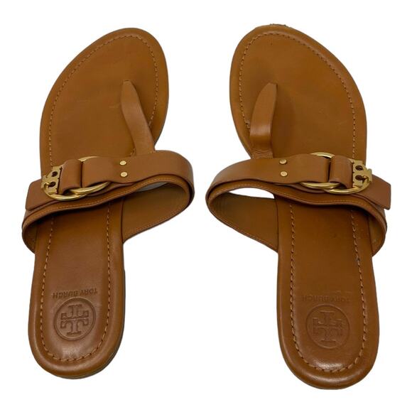 Tory Burch Tan Leather Marsden Flat Thong Sandal Size 9.5 - Picture 5 of 9